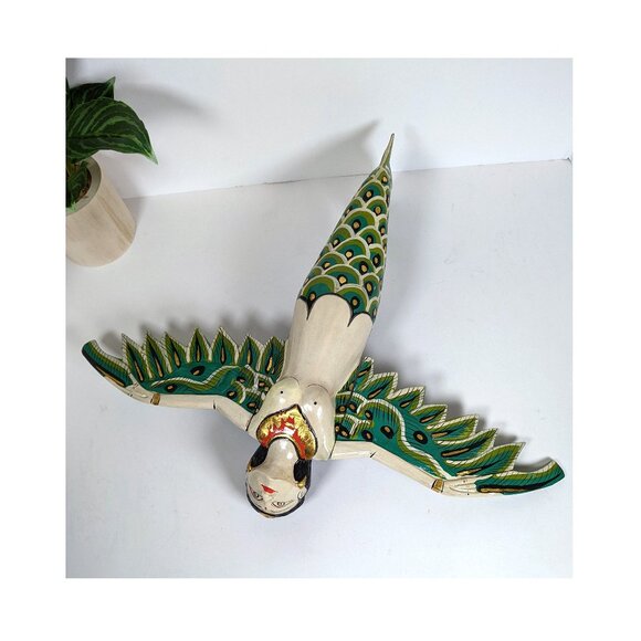 Flying Winged Dewi Sri Goddess Mobile Spirit Chaser Carved Wood Bali Art Vintage - Picture 5 of 9